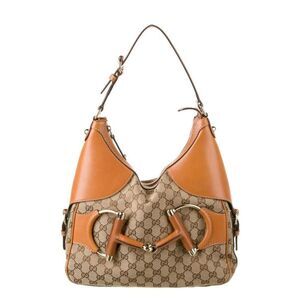Gucci Canvas Web Horsebit Sherry Line GG Hobo Bag